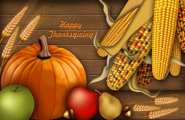 Happy Thanksgiving. Wheat, Apples, indian corn, and a pumpkin.