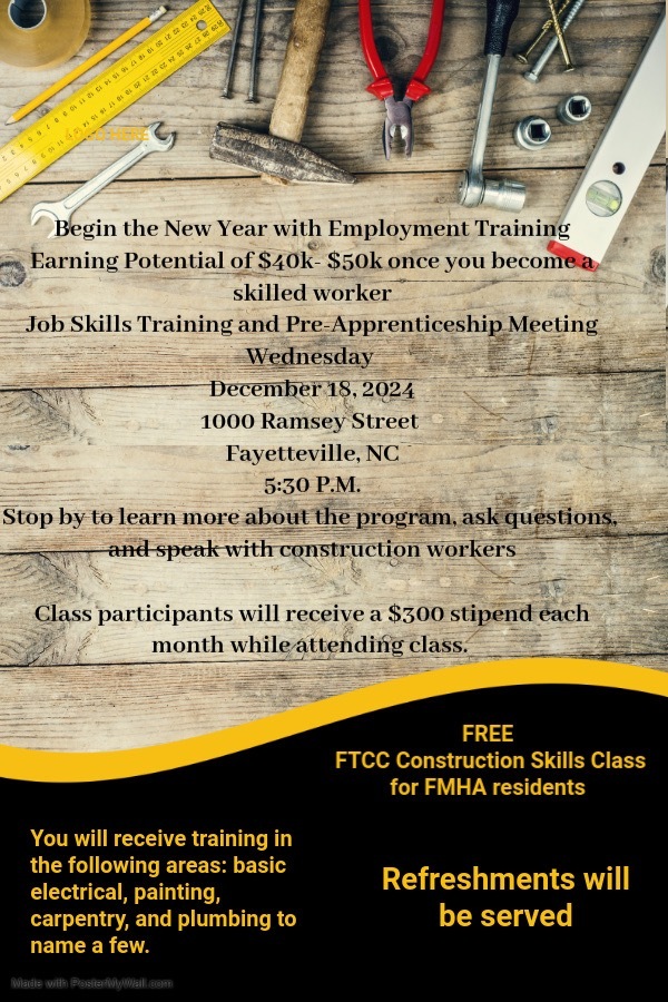 Job Skills Training Pre-Apprenticeship Recruitment Flyer, all information as listed above.